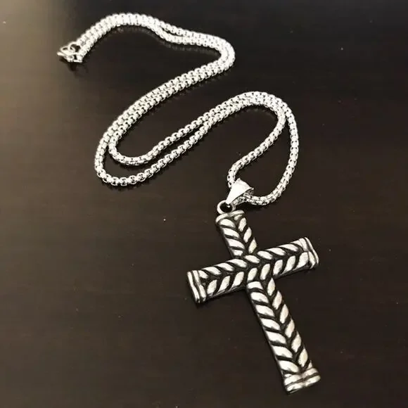 Men’s Large Stainless Steel Silver Jewry Cross Necklace Gift Birthday Christmas - Picture 3 of 4